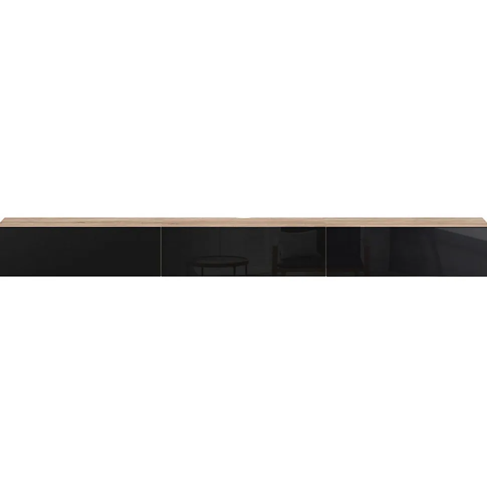 Meuble TV 300 cm suspendu ELIO 3 portes bois et noir