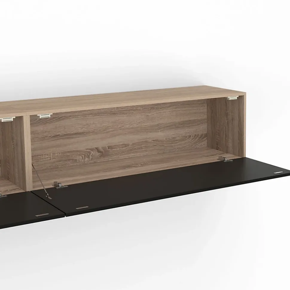 Meuble TV 300 cm suspendu ELIO 3 portes bois et noir