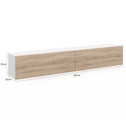 Meuble TV 180 cm suspendu ELIO 2 portes blanc et bois