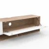 Meuble TV 180 cm suspendu ELIO 2 portes avec étagère bois et blanc