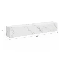 Meuble TV 180 cm suspendu ELIO 2 portes bois effet marbre
