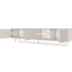 Meuble TV 175 cm taupe facades a lamelles BELLO