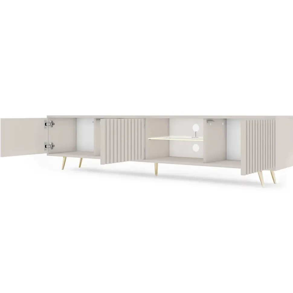 Meuble TV 175 cm taupe facades a lamelles BELLO