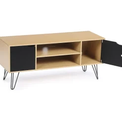 Meuble TV 113 cm vintage NOEMI pied épingle bois portes noires