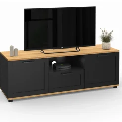 Meuble TV 110 cm VITO avec tiroir et niche noir et bois