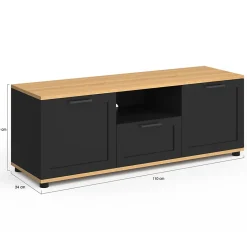 Meuble TV 110 cm VITO avec tiroir et niche noir et bois