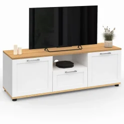 Meuble TV 110 cm VITO avec tiroir et niche blanc et bois