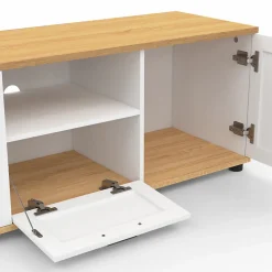 Meuble TV 110 cm VITO avec tiroir et niche blanc et bois