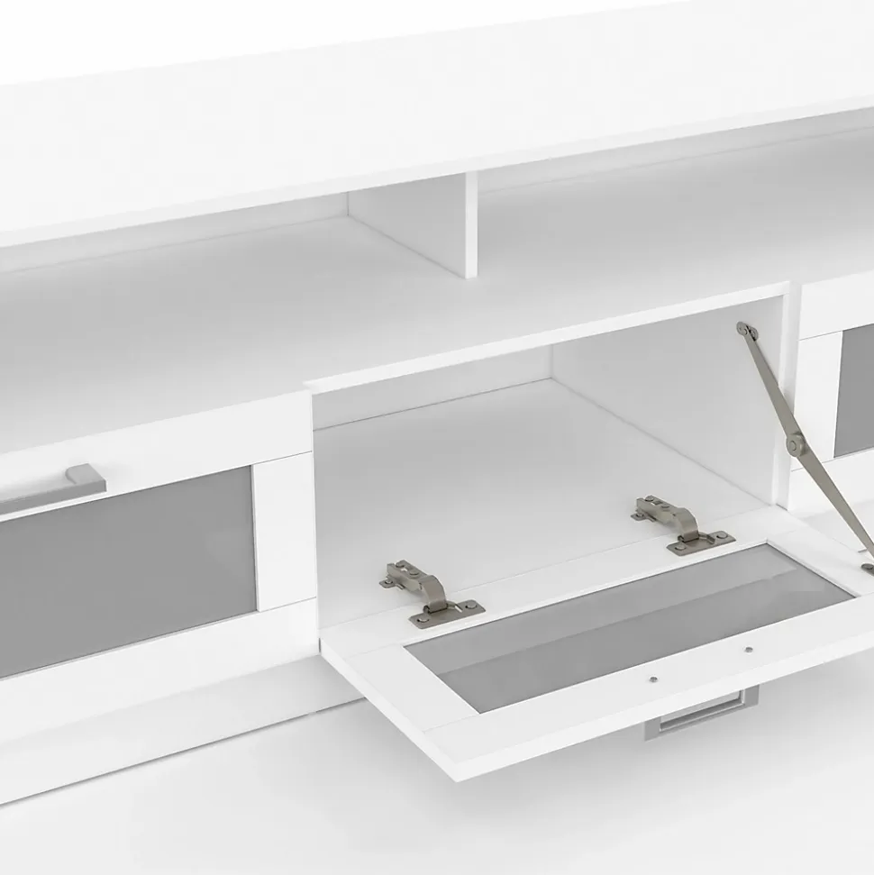 Meuble TV 140 cm VITO portes givrées blanc