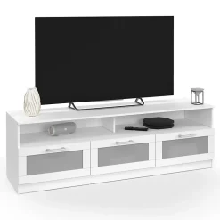 Meuble TV 140 cm VITO portes givrées blanc