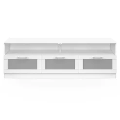 Meuble TV 140 cm VITO portes givrées blanc