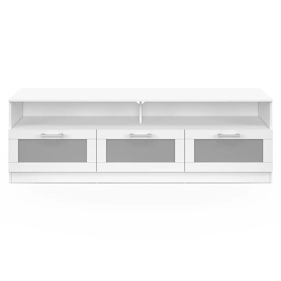 Meuble TV 140 cm VITO portes givrées blanc