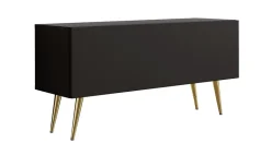 Meuble TV : Noir Mat, Pieds Dorés, 100 x 52 x 32 cm