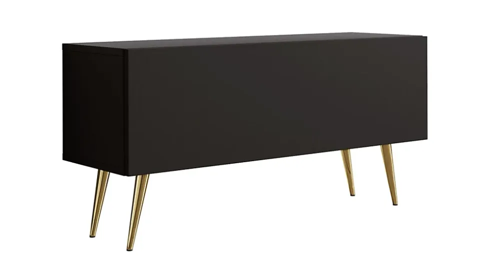 Meuble TV : Noir Mat, Pieds Dorés, 100 x 52 x 32 cm