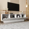 Meuble TV 4 Portes - Façades Ondulées et Étagères en Verre Trempé - MDF + PB - 170x45x40 cm - Blanc