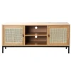 Meuble TV 2 Portes avec Cannage Rotin et 2 Niches L120cm - JAYA