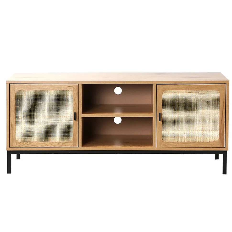 Meuble TV 2 Portes avec Cannage Rotin et 2 Niches L120cm - JAYA