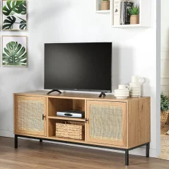 Meuble TV 2 Portes avec Cannage Rotin et 2 Niches L120cm - JAYA