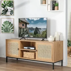 Meuble TV 2 Portes avec Cannage Rotin et 2 Niches L120cm - JAYA