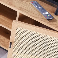 Meuble TV 2 Portes avec Cannage Rotin et 2 Niches L120cm - JAYA