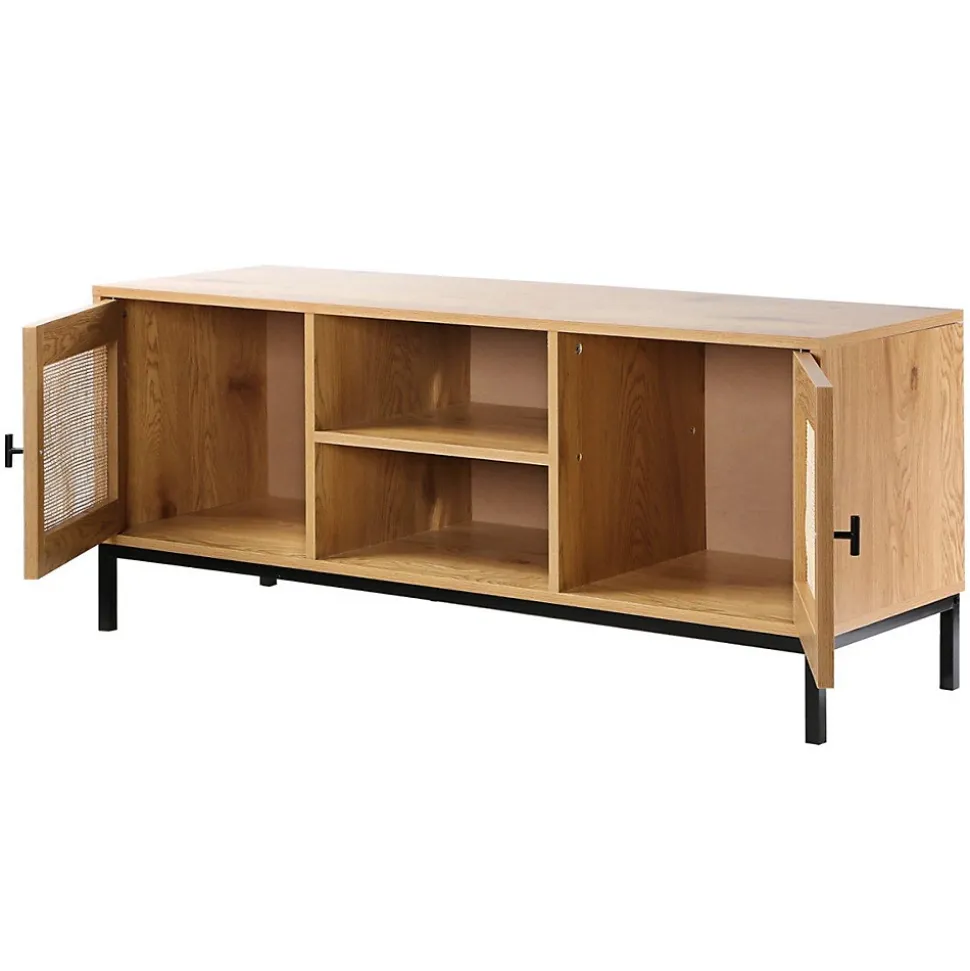 Meuble TV 2 Portes avec Cannage Rotin et 2 Niches L120cm - JAYA