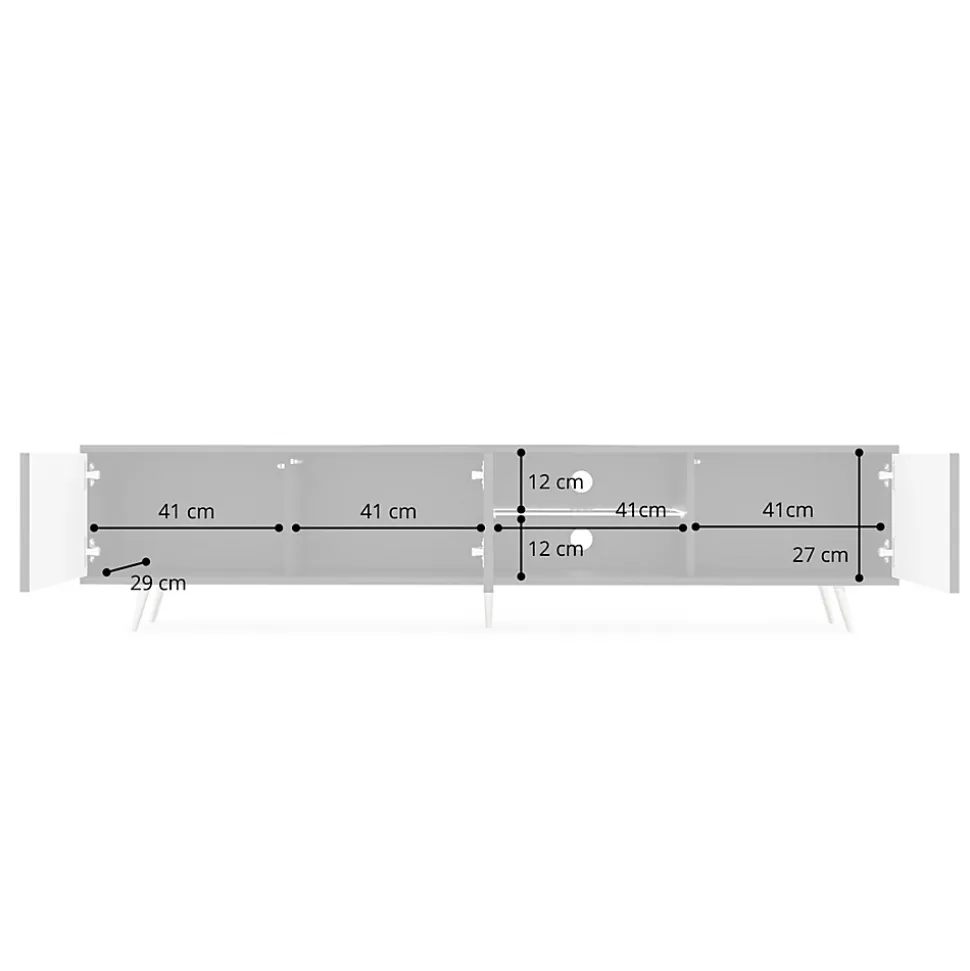 Meuble TV 3 portes blanc LED 175 cm pieds dorés BELLO