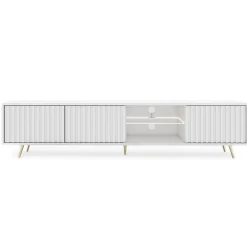 Meuble TV 3 portes blanc LED 175 cm pieds dorés BELLO