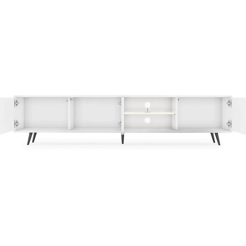 Meuble TV 3 portes blanc mat LED 175 cm pieds noirs BELLO