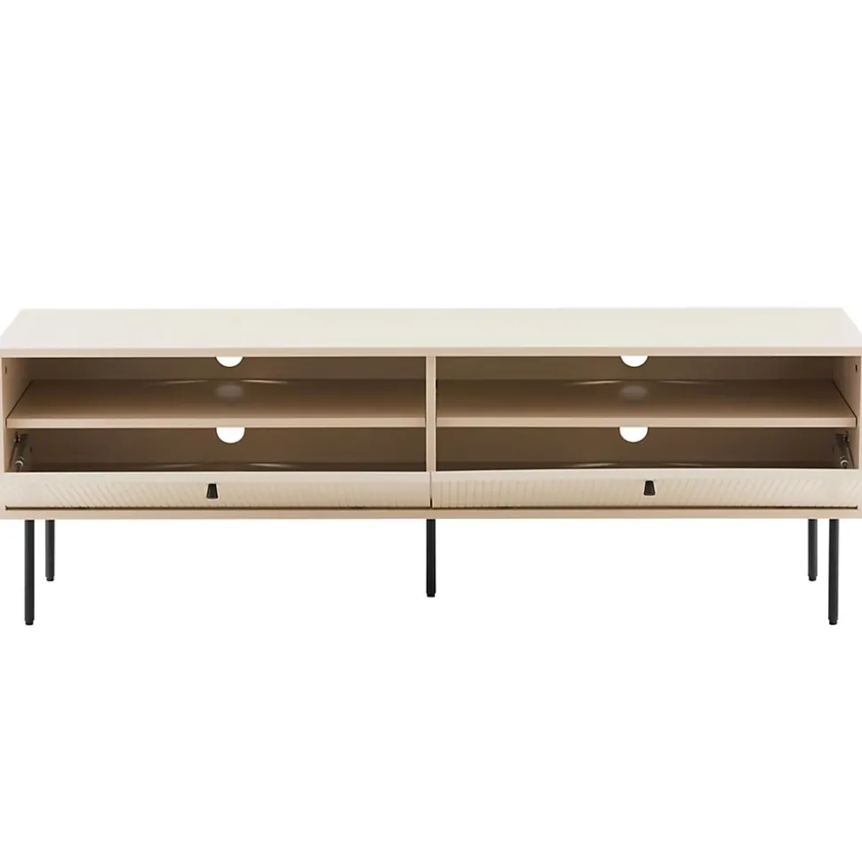 Meuble TV 2 portes en acier et MDF décor mélaminé 150 cm beige Oviala