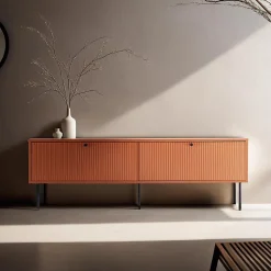 Meuble TV 2 portes en acier et MDF décor mélaminé 150 cm orange Oviala