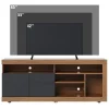 Meuble TV 65 Pouces Chêne et Anthracite 2 Portes 6 Niches Roulettes L 160 H 68 P 37.4 cm - L 160 x l 37.4 x H 68 cm
