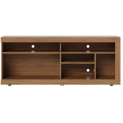 Meuble TV 65 Pouces Chêne et Anthracite 2 Portes 6 Niches Roulettes L 160 H 68 P 37.4 cm - L 160 x l 37.4 x H 68 cm
