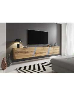 Meuble TV à suspendre SLANT 240 avec LED RGB 240x40x35 cm-Chêne-Chêne-1,8 W---240