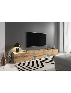Meuble TV à suspendre SLANT 240 avec LED RGB 240x40x35 cm-Chêne-Chêne-1,8 W---240