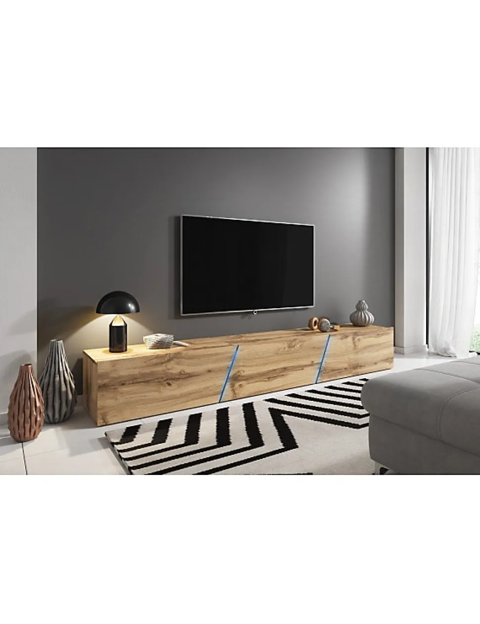 Meuble TV à suspendre SLANT 240 avec LED RGB 240x40x35 cm-Chêne-Chêne-1,8 W---240