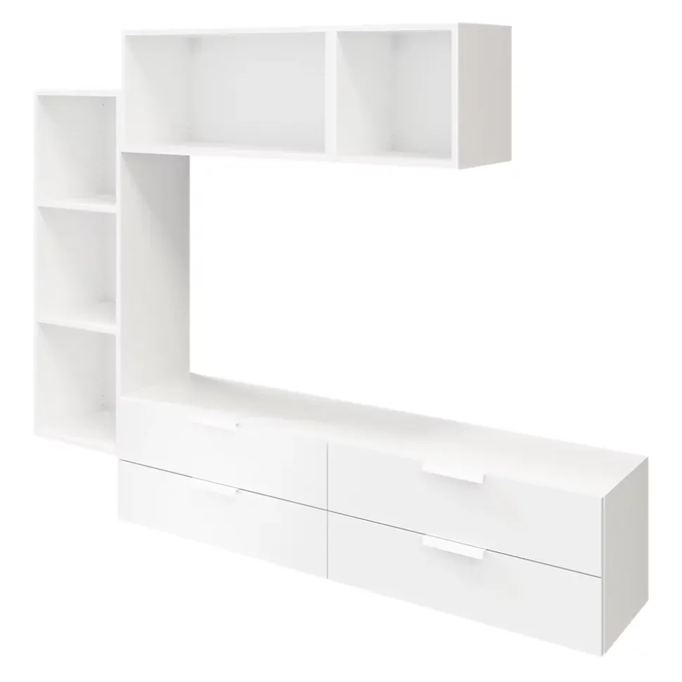 Meuble TV 4 tiroirs blanc GoodHome Atomia H. 150 x L. 225 x P. 37 cm