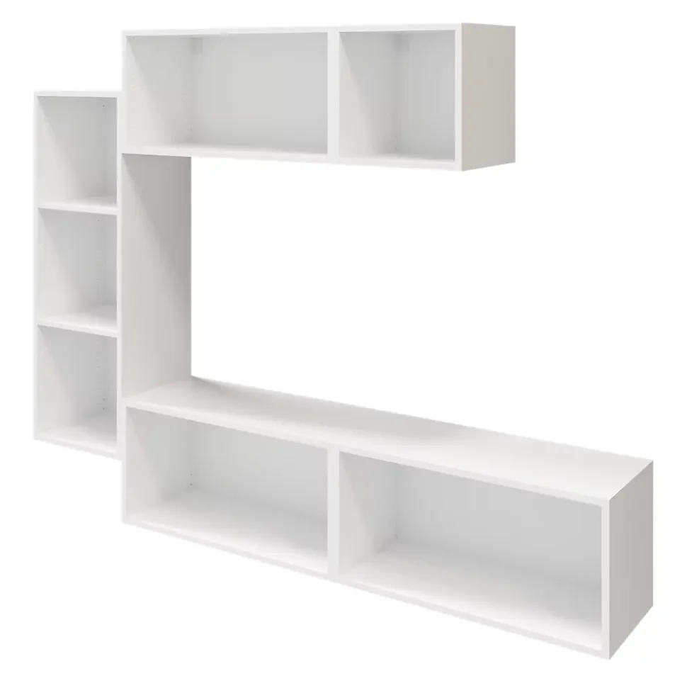 Meuble TV 4 tiroirs blanc et anthracite brillant GoodHome Atomia H. 150 x L. 225 x P. 37 cm
