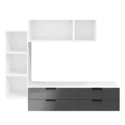 Meuble TV 4 tiroirs blanc et anthracite brillant GoodHome Atomia H. 150 x L. 225 x P. 37 cm