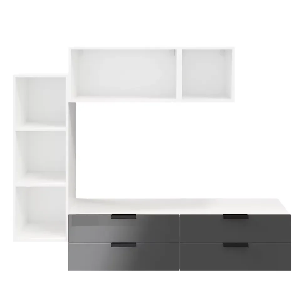 Meuble TV 4 tiroirs blanc et anthracite brillant GoodHome Atomia H. 150 x L. 225 x P. 37 cm