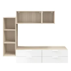 Meuble TV 4 tiroirs effet chêne et blanc GoodHome Atomia H. 150 x L. 225 x P. 37 cm