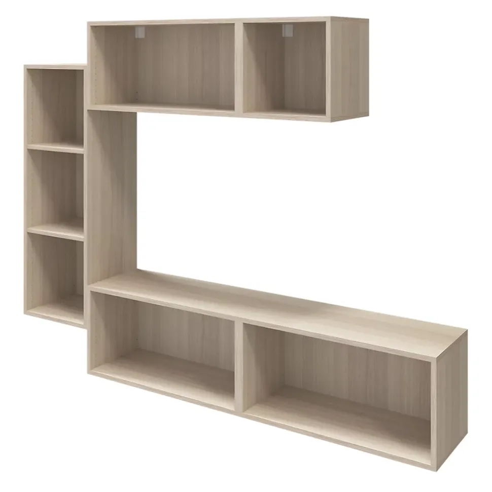 Meuble TV 4 tiroirs effet chêne et blanc GoodHome Atomia H. 150 x L. 225 x P. 37 cm