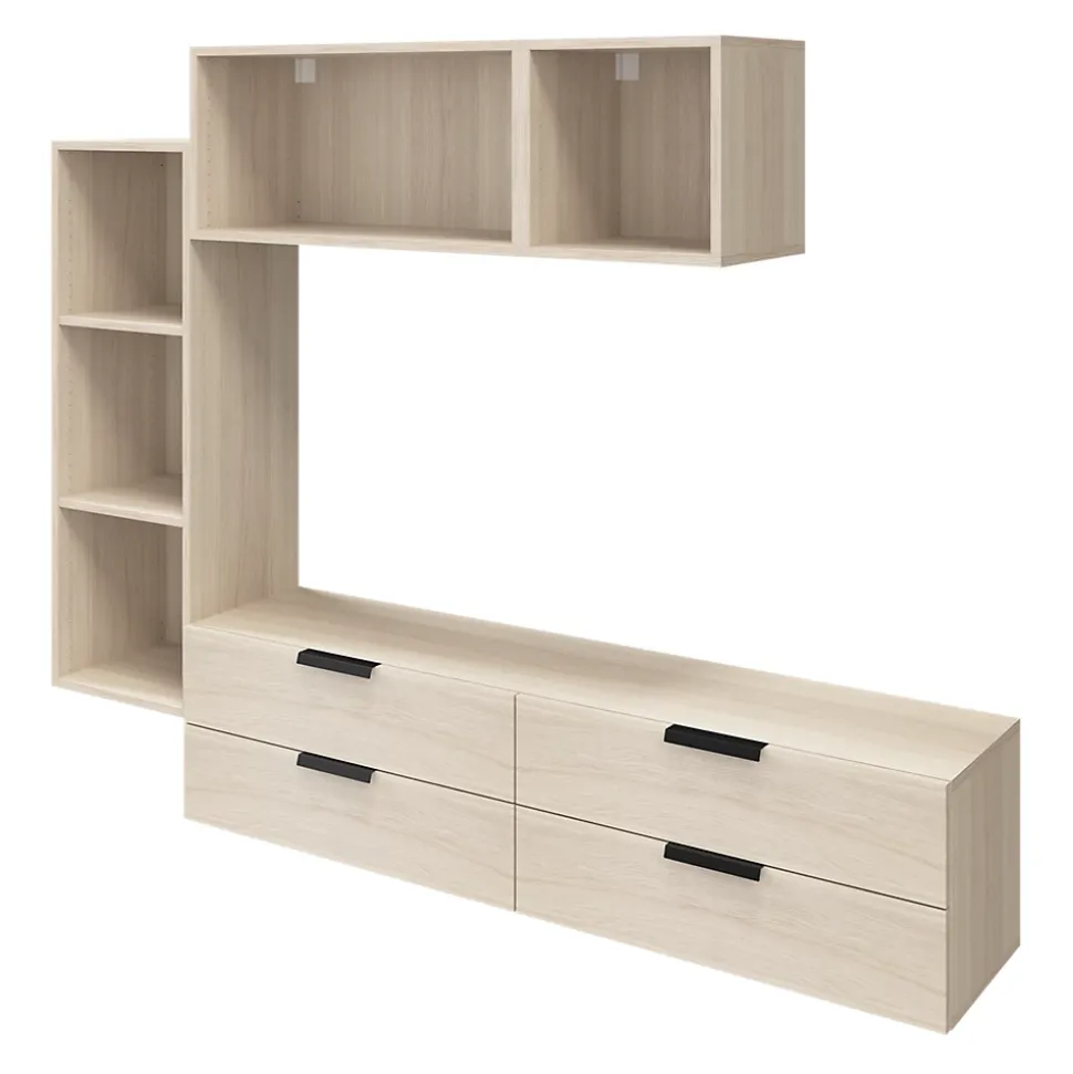 Meuble TV 4 tiroirs effet chêne GoodHome Atomia H. 150 x L. 225 x P. 37 cm