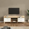 Meuble TV Agathis, Buffet de salon, Armoire basse pour TV, Base murale de rangement, 182x51 h62 cm, Chêne clair et Blanc