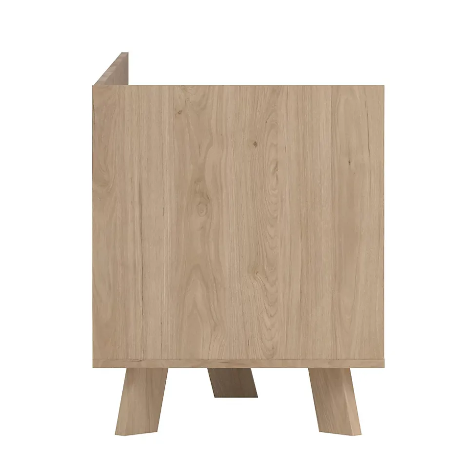 Meuble TV Agathis, Buffet de salon, Armoire basse pour TV, Base murale de rangement, 182x51 h62 cm, Chêne clair et Blanc