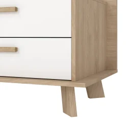 Meuble TV Agathis, Buffet de salon, Armoire basse pour TV, Base murale de rangement, 182x51 h62 cm, Chêne clair et Blanc