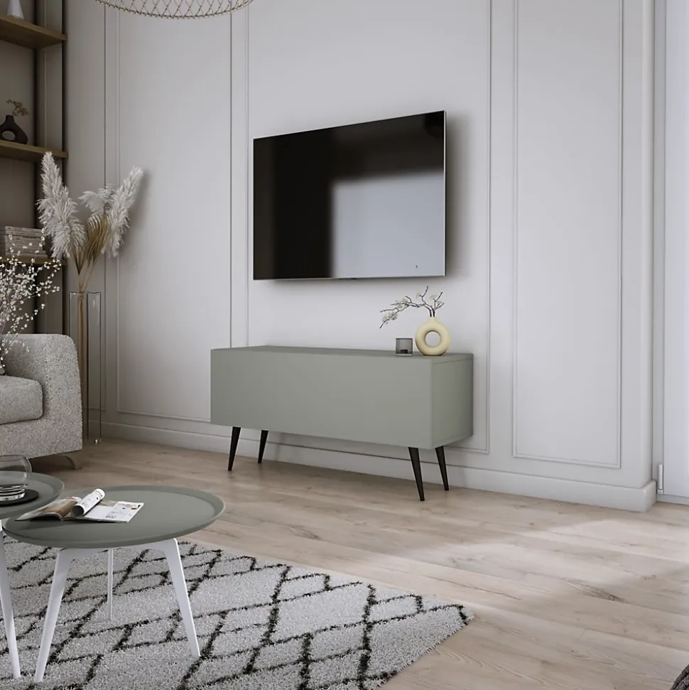 Meuble TV, Aloès, 100 x 52 x 32 cm, jambes noires