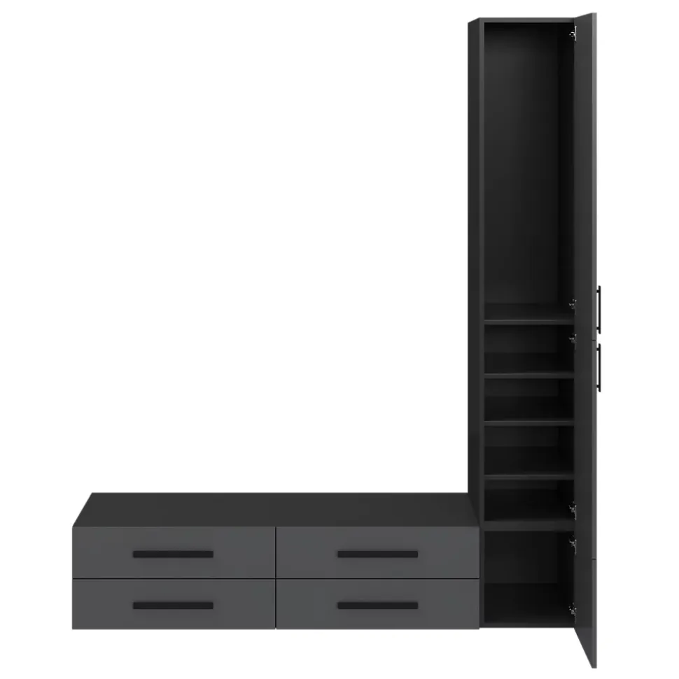 Meuble TV anthracite avec 4 tiroirs et 3 portes GoodHome Atomia H. 225 x L. 187,5 x P. 35 cm