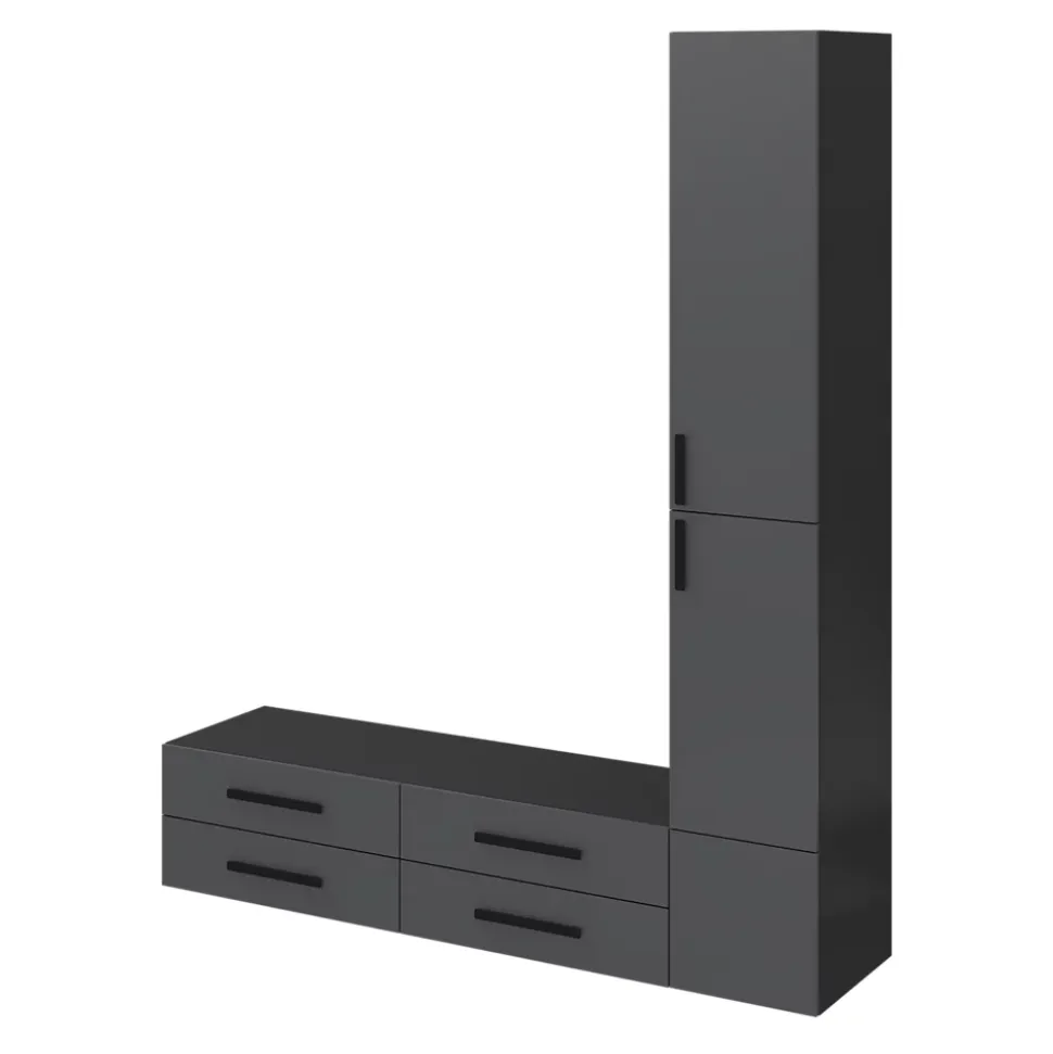 Meuble TV anthracite avec 4 tiroirs et 3 portes GoodHome Atomia H. 225 x L. 187,5 x P. 35 cm