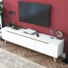 Meuble TV Apatite, Buffet de salon, Armoire basse pour TV, Base murale de rangement, 180x35h49 cm, Blanc et Noyer