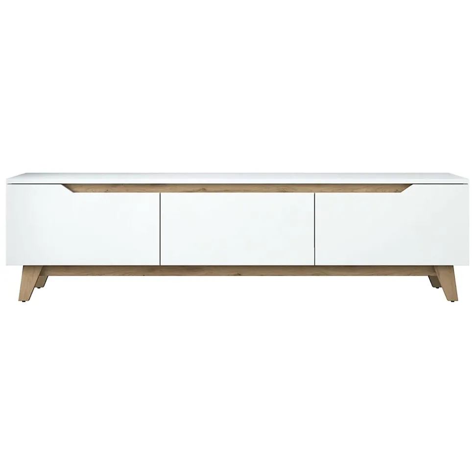 Meuble TV Apatite, Buffet de salon, Armoire basse pour TV, Base murale de rangement, 180x35h49 cm, Blanc et Noyer
